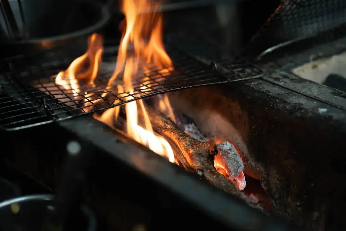 Flames on the charcoal grill