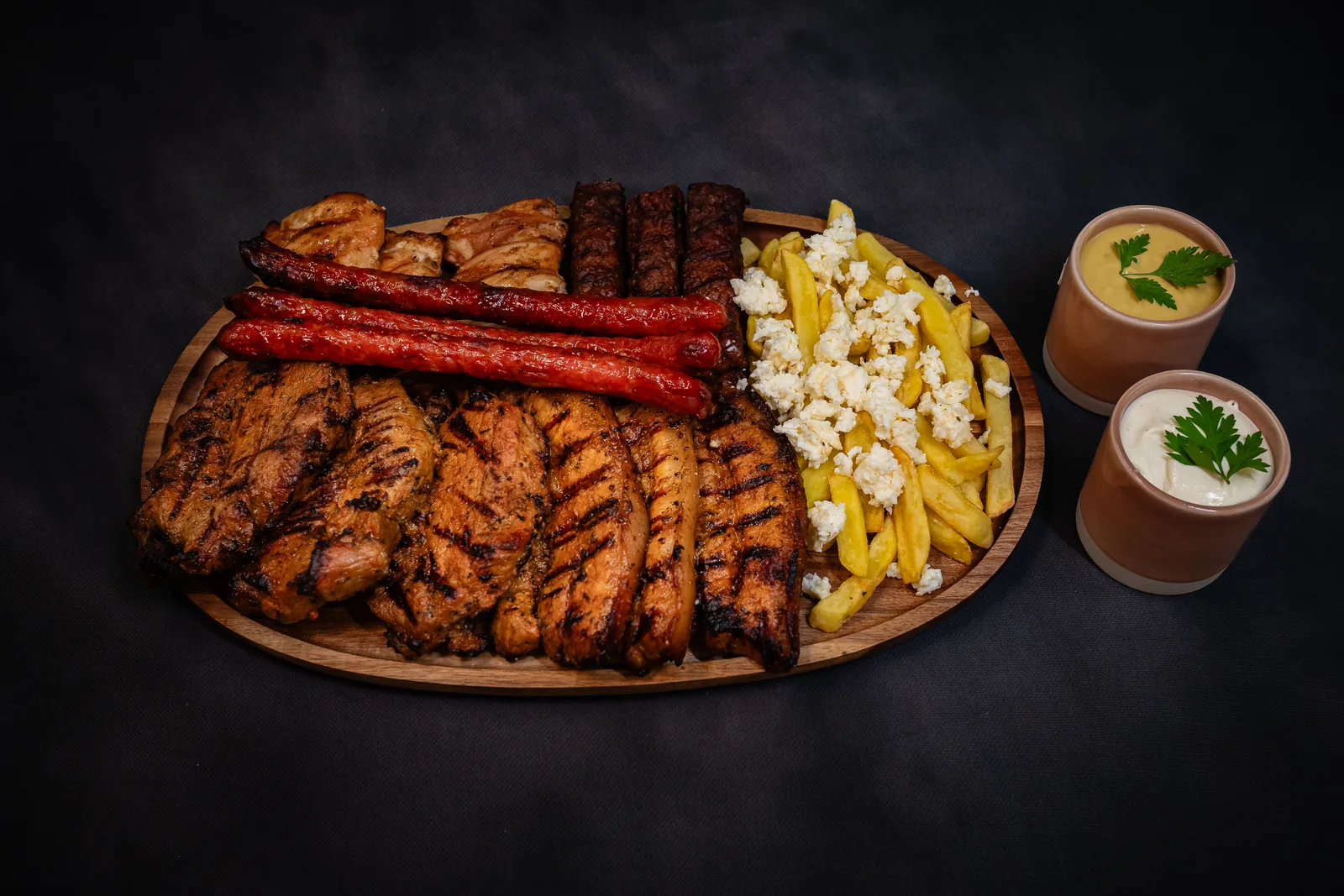 Mixed grill platter plated for serving
